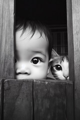 little girl with a cat