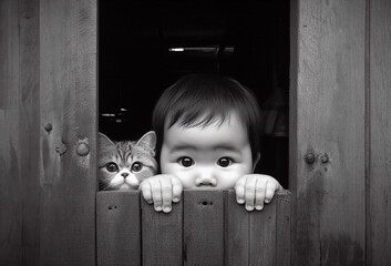 little child with a cat