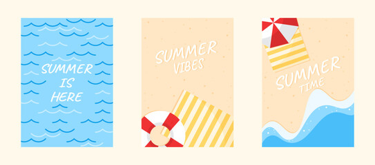 Summer beach greeting card summertime template banner background 