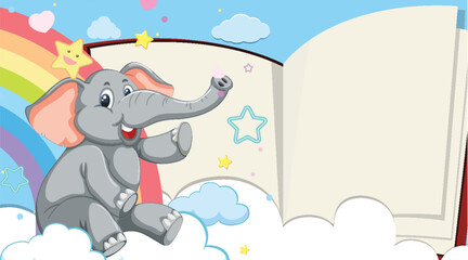 Cartoon elephant enjoying a colorful storybook