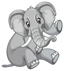 Adorable gray cartoon elephant sitting and smiling