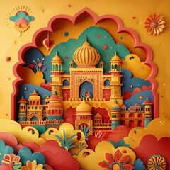 Banner design of cultural festivals in paper cut styles, celebrating diversity and heritage, with copy space