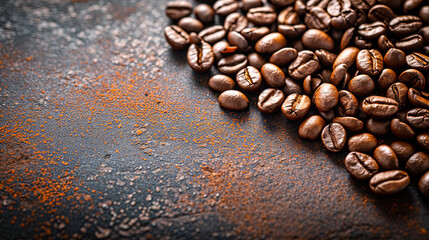 Coffee beans: Fragrant allure, morning elixir, brewing anticipation, essence of energy and invigoration - obrazy, fototapety, plakaty