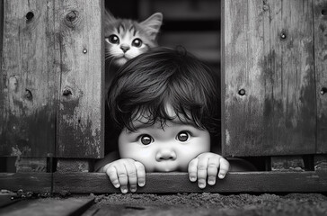 little child and cat