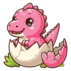 Fototapeta premium vector Cartoon baby pink spinosaurus hatching from egg