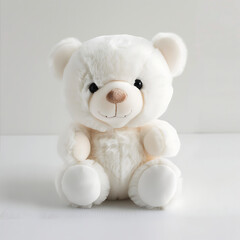 White teddy bear sitting on soft, fluffy fur, a cute gift for a child, conveying love and childhood memories