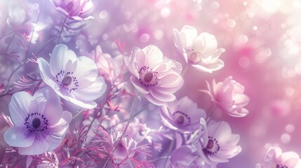 With a watercolor style, Anemone Blooms wallpaper captures the elegance of flowers in white, pink, and purple, dancing in the breeze, bringing a touch of grace and tranquility reminiscent.