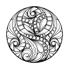 Black and white abstract floral mandala pattern. Antistress coloring page.