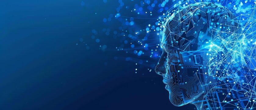 Creative banner of artificial intelligence advancements in solid color, streamlining industry operations, with big copy space