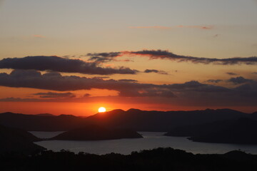 Countryside of Coron - Amazing view from Mount Tapyas on Busuanga Island at sunset - tropical destination with paradise landscape scenery, Palawan, Philippines.