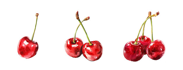 Hand drawn illustration of cherry isolated on transparent background cutout png