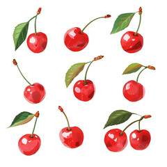 Hand drawn illustration of cherry isolated on transparent background cutout png