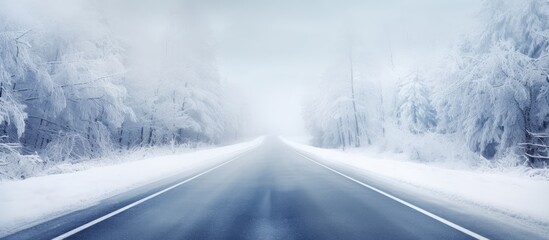 Winter road from a top view perspective with copy space image