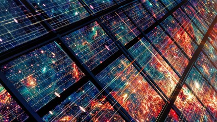 A futuristic, sci-fi digital universe of intricate networks and cosmic data streams depicting the vast complexity of the digital realm with vibrant colors and patterns.