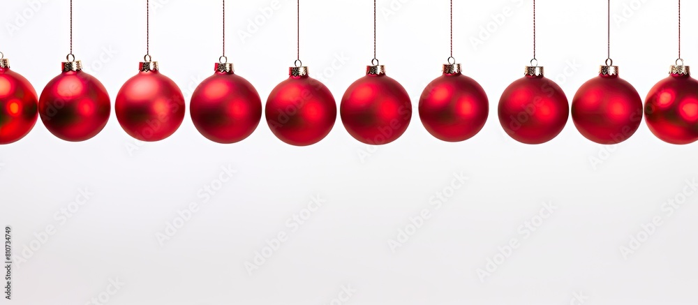 Aufkleber an arrangement of individual red christmas balls on a white background with ample space for a copy s