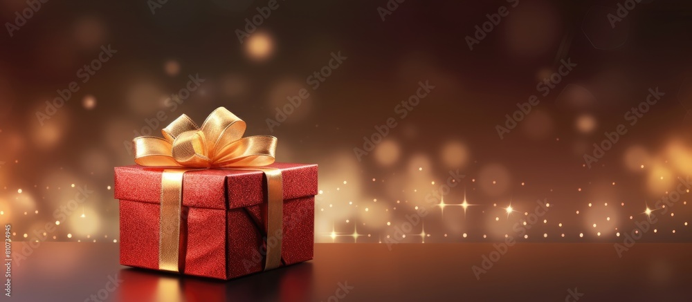 Aufkleber a festive christmas backdrop featuring a red gift box adorned with a golden bow set against a backdr