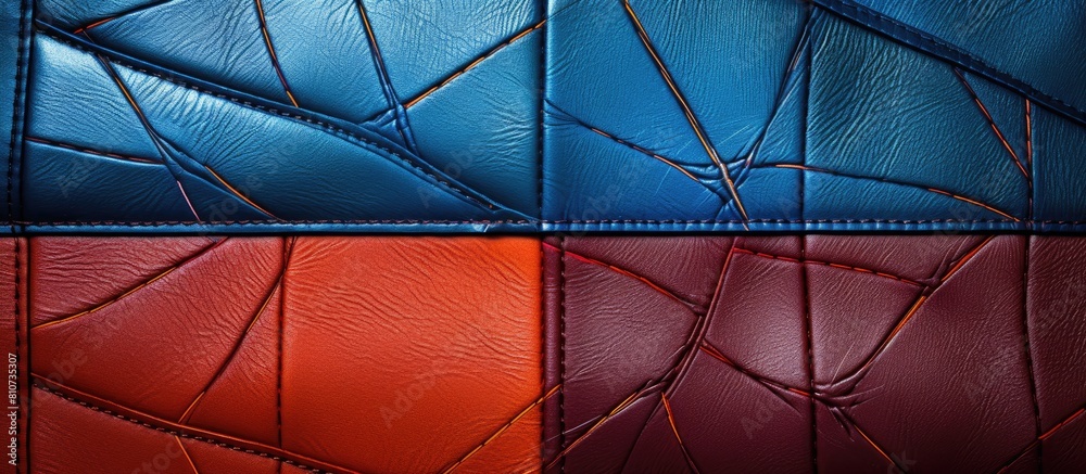 Leinwandbilder An abstract leather texture with colorful stitches creating a visually appealing background and texture for design purposes Copy space image