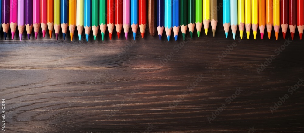 Leinwandbilder a vibrant array of color pencils arranged on a wooden table providing ample copy space image