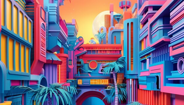 Creative paper art of value proposition in cyberpunk 80s color, crafted as a colorful banner