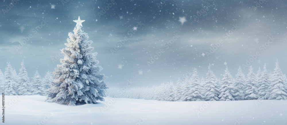 Poster a serene winter scene of a christmas tree decorated with snow covered fir branches creating a frosty