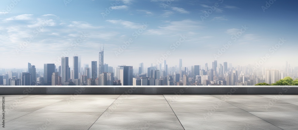Aufkleber Empty concrete square surrounded by a panoramic skyline and buildings perfect for a copy space image