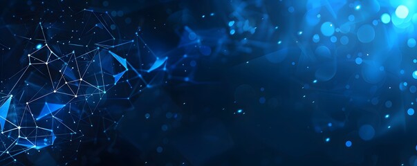 Blue technology background with network connections and digital data connection, web banner design for tech online site or social media promotion of product service on the dark blue background. . glow