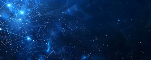 Blue technology background with network connections and digital data connection, web banner design for tech online site or social media promotion of product service on the dark blue background. . glow