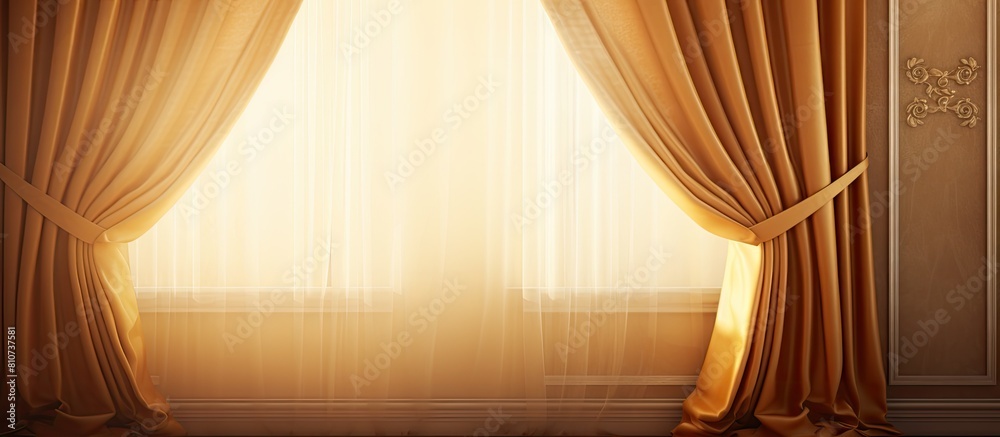 Fototapete closeup of an elegant room with a window curtain and tiebacks perfect for a copy space image