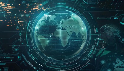 Obraz premium HUD of a global logistics network in futuristic styles, ideal for use as an engaging colorful banner