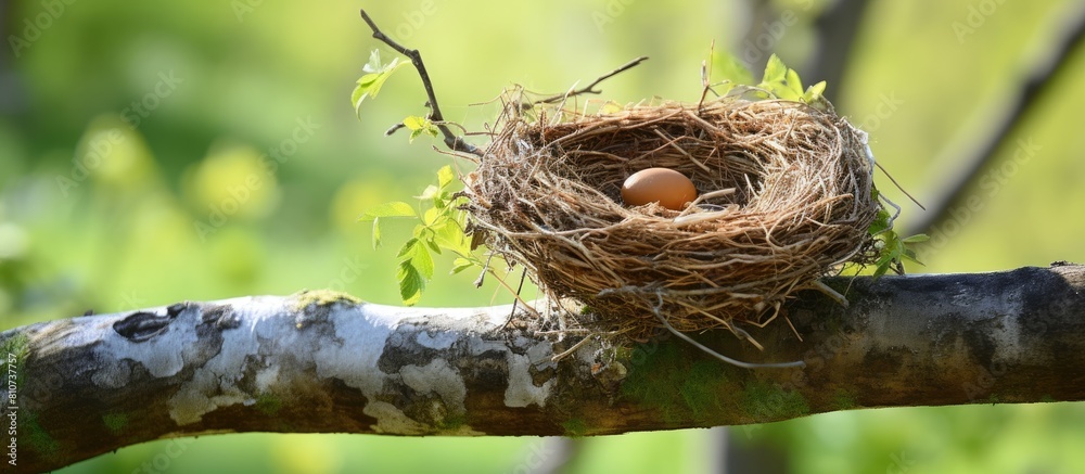 Poster A nest made by a bird perched on a tree with copy space image available