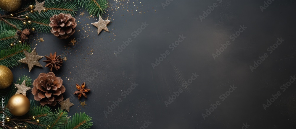 Poster top view of a blank greeting card for happy holidays or merry christmas and new year featuring a win