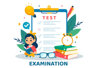 Examination Paper Vector Illustration with Online Exam, Form, Papers Answers, Survey or Internet Quiz in Flat Kids Cartoon Background Design