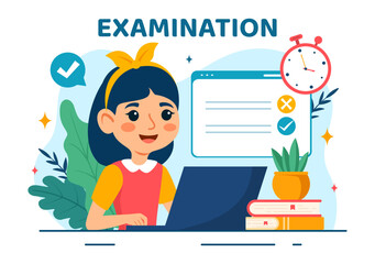 Examination Paper Vector Illustration with Online Exam, Form, Papers Answers, Survey or Internet Quiz in Flat Kids Cartoon Background Design