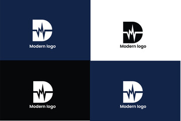 letter d logo, letter d and wave logo, letter d health logo, letter d and beat logo, heart beat logo, logomark