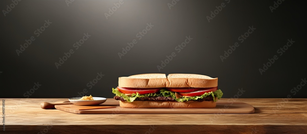 Poster There is a sandwich placed on the table with empty space around it for any additional images or objects