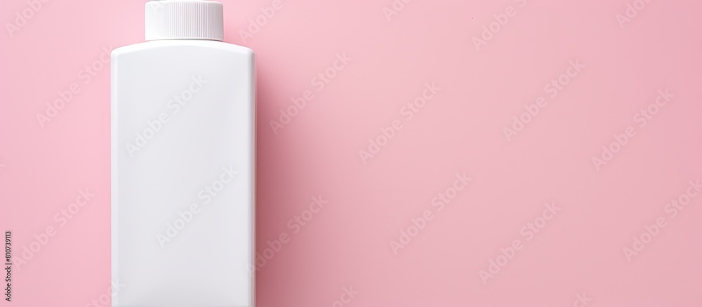 Poster a white dispenser for shampoo cream or soap is seen from a top view on a pink background with plenty
