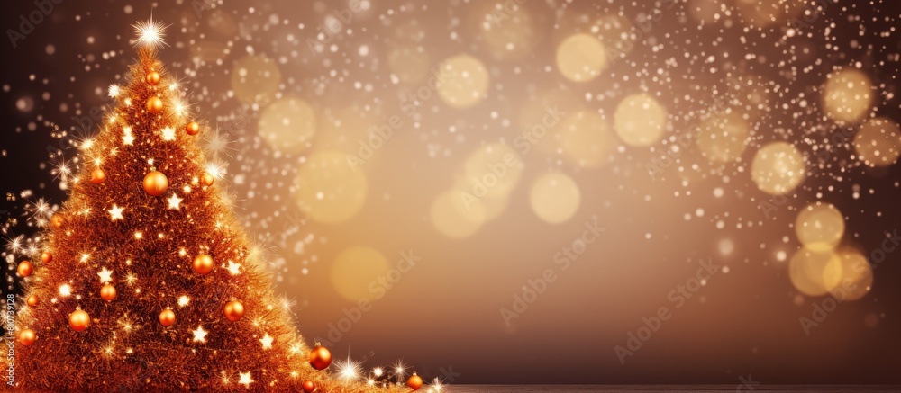 Poster A beautifully adorned Christmas tree stands against a softly blurred backdrop forming a delightful border for messages on this festive banner Ample copy space is available