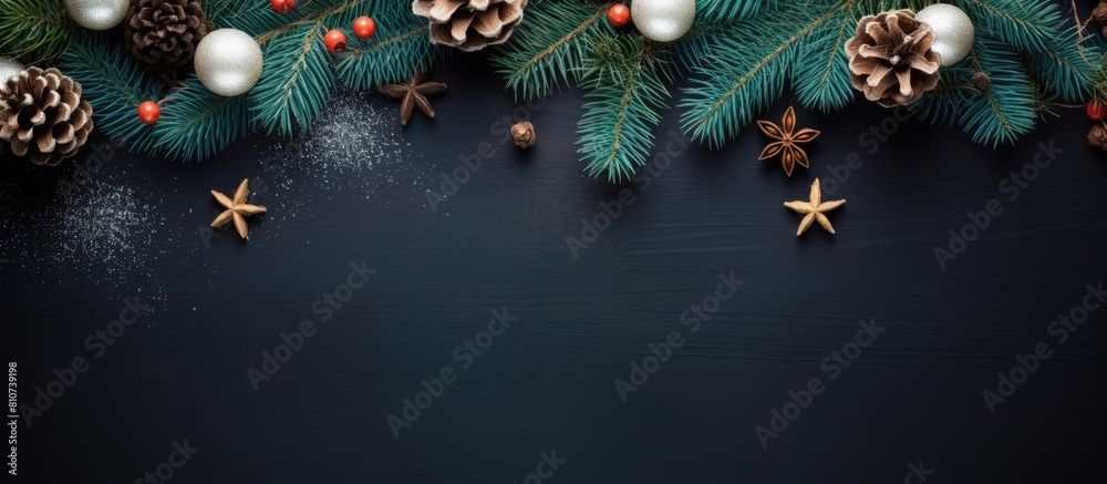 Poster top view of a blank greeting card for happy holidays or merry christmas and new year featuring a win