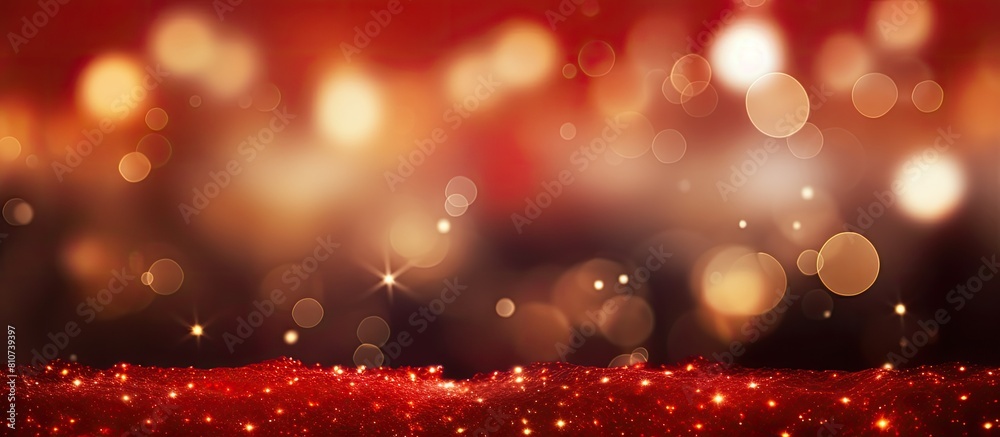 Aufkleber A festive Christmas card featuring sparkling bokeh lights on a red canvas background with a winter holiday theme and a cheerful New Year message Image with copy space