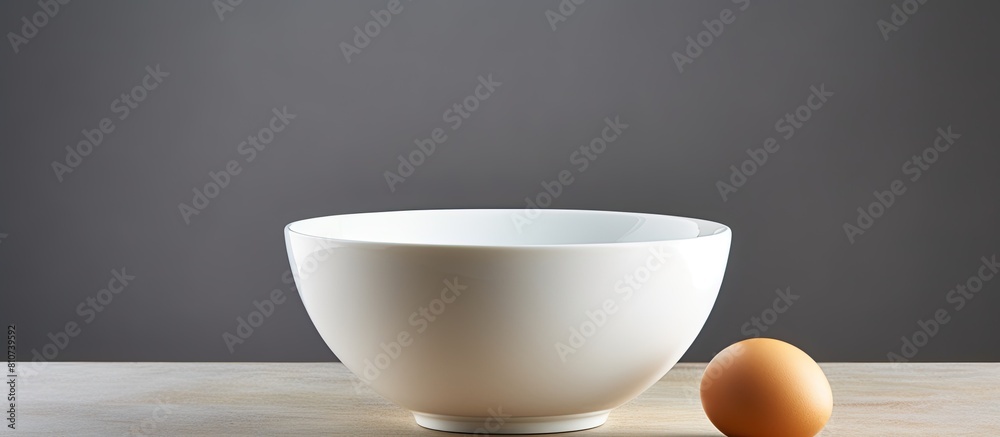 Poster a white bowl filled with a fresh raw egg creating a simple yet striking image with plenty of copy sp