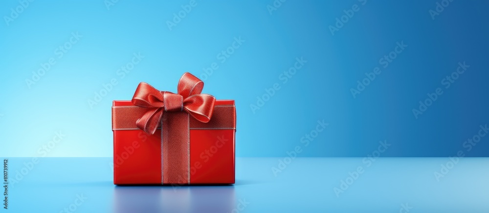 Poster Image of a gift box adorned with a red bow set against a vibrant blue background with ample space available for text