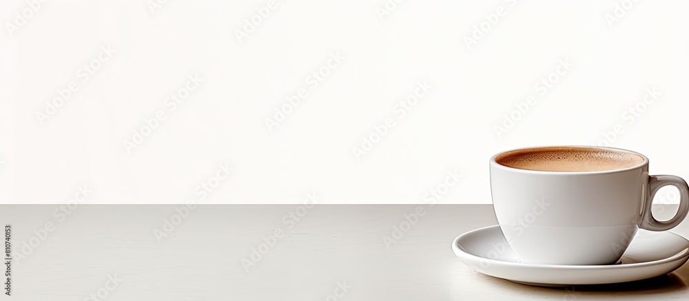 Poster a cup of coffee captured in a copy space image with a white background