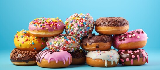 Delicious donuts on a vibrant backdrop perfect for copy space image