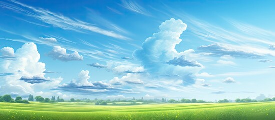 A picturesque summer scene of a beautiful blue sky adorned with a solitary rain cloud offers an ideal copy space for adding text in this stunning nature artwork 192 characters