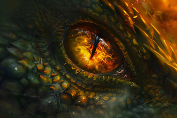 An illustration of a mystical, captivating and intense dragon's eye - obrazy, fototapety, plakaty