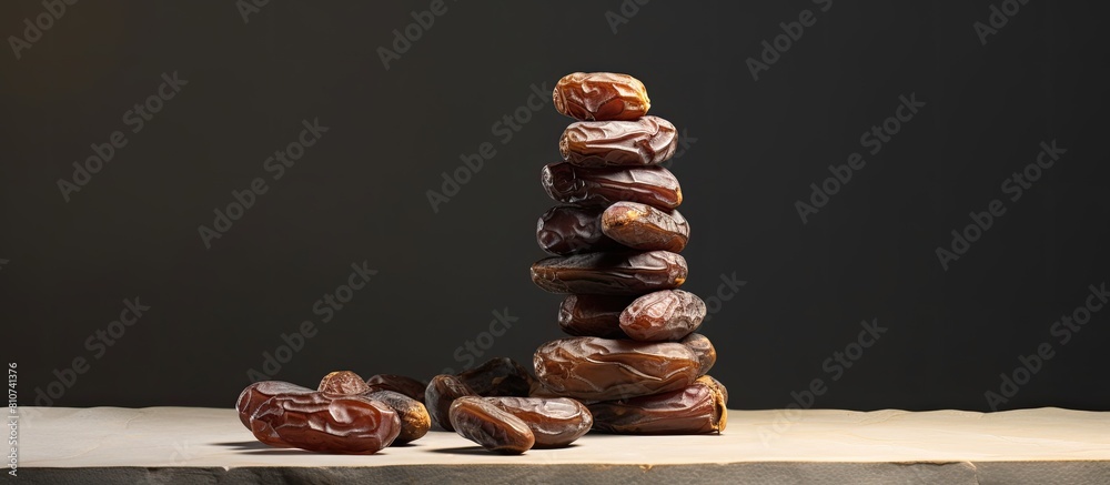 Aufkleber A solitary stack of dehydrated dates set apart on a blank canvas with enough negative space to draw focus to the image. Creative banner. Copyspace image
