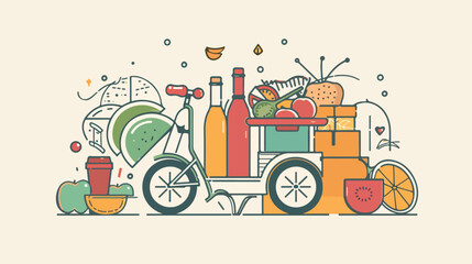 Food delivery concept Lineart Illustration Four