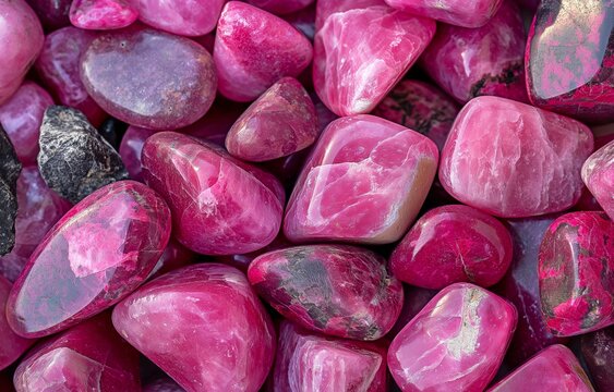 macro tumbling gemstones of pink thulite or zoisite