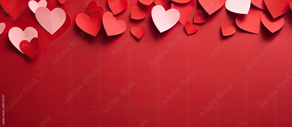 Leinwandbilder a red background with paper hearts cut out on valentine s day creating an abstract look perfect for 