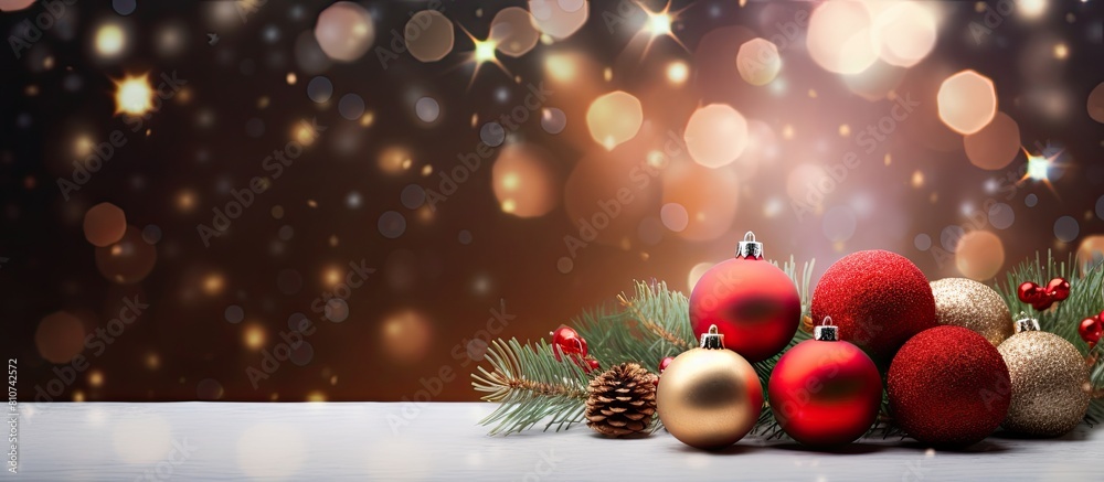 Aufkleber christmas tree twigs cones balls and bokeh create a festive holiday background with an appealing cop